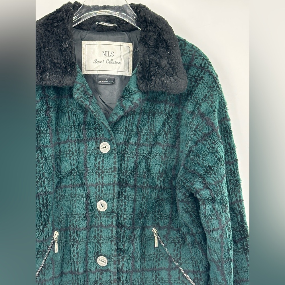 VTG NILS Resort Collection Made in USA Jacket Coat Sherpa Green Black Large